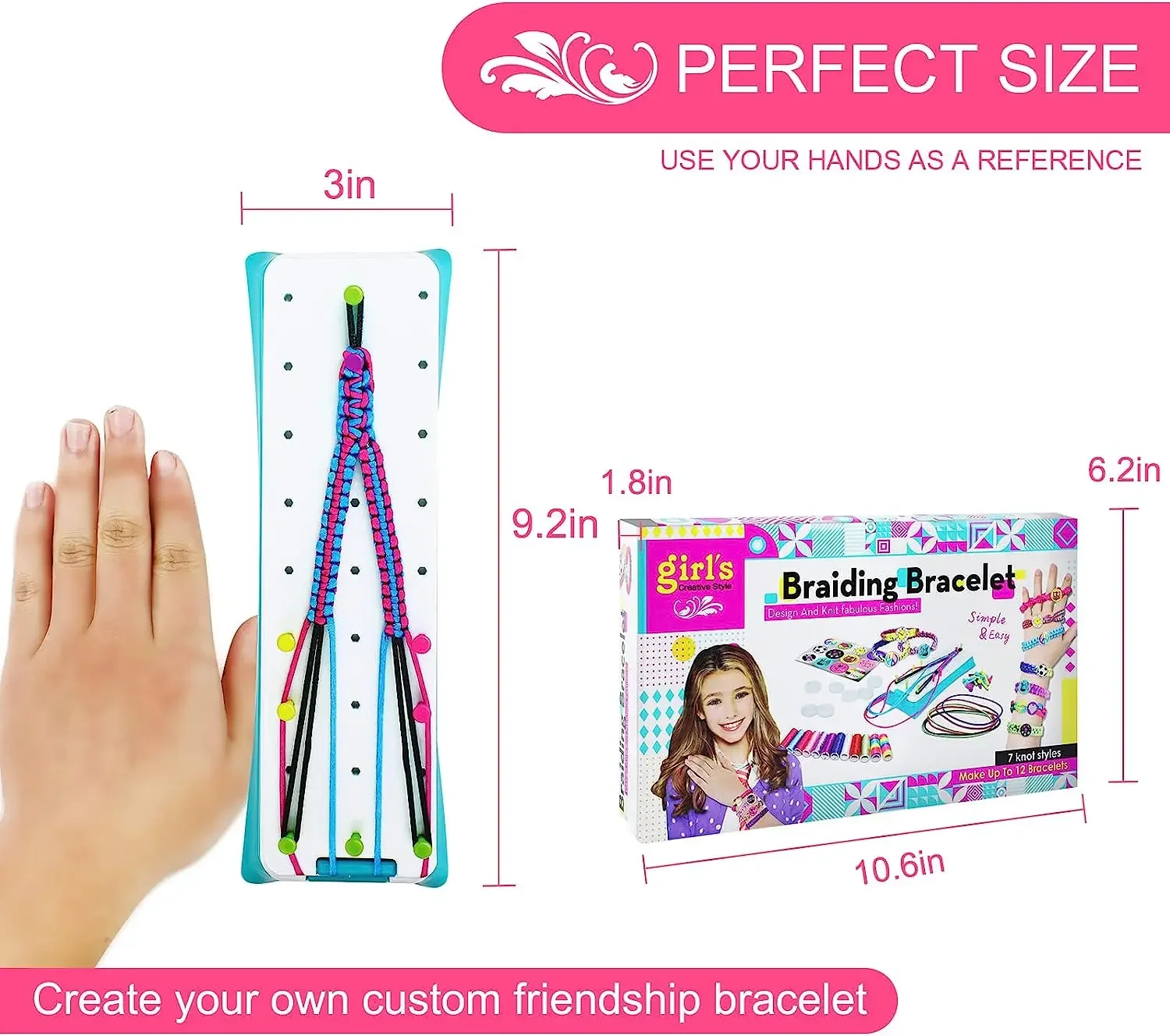 Friendship Bracelet Making Kit for Girls, DIY Friendship Bracelet Maker Set Include Braide Loom, Adjustable Pegs, Stickers