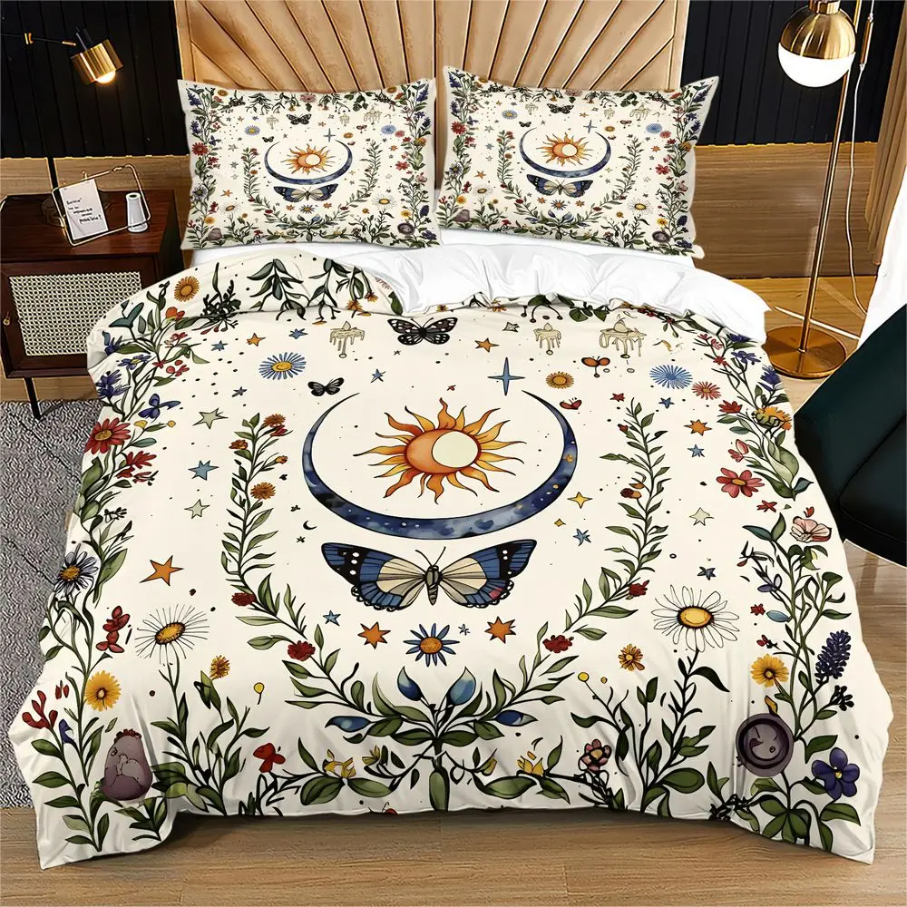 Butterfly Duvet Cover Set Botanical Floral Bedding Set Digital Print Microfiber Comforter Cover Home Decor