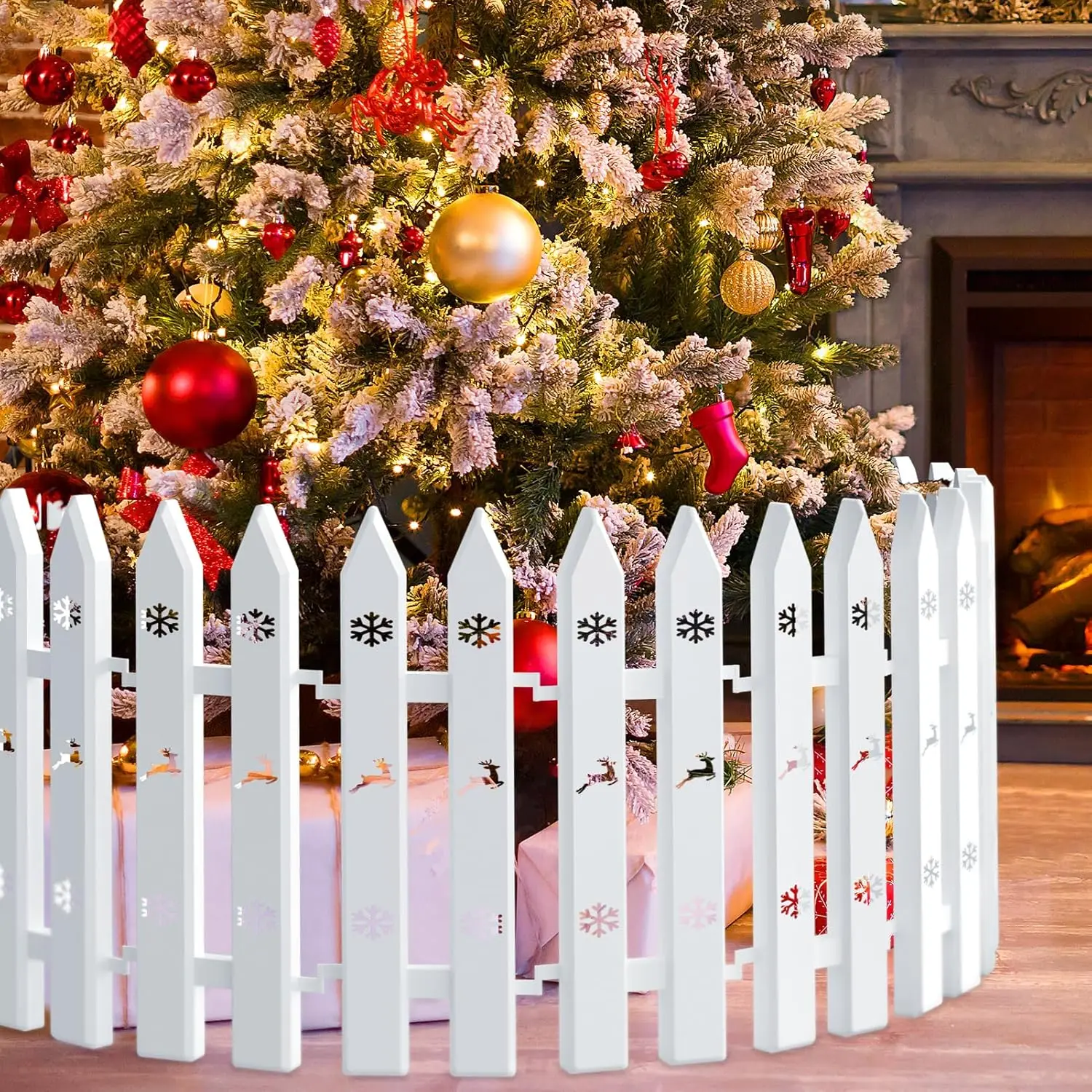 

18pcs Christmas Tree Gate, 15.7 Inches Tall Christmas Tree Picket Fence for Dogs, Round Toddler Baby Proof White Gate Around Xma