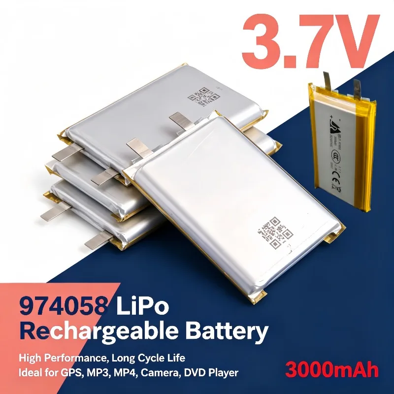 Portable 3000mAh 3.7V 974058 Li‑Polymer Battery for GPS Receiver, MP4, Digital Camera