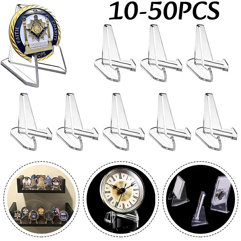 50pc Transparent Acrylic Coin Display Stand Card Display Easel Holder Small Rack Collection Coin Capsule Challenge Medal Holder
