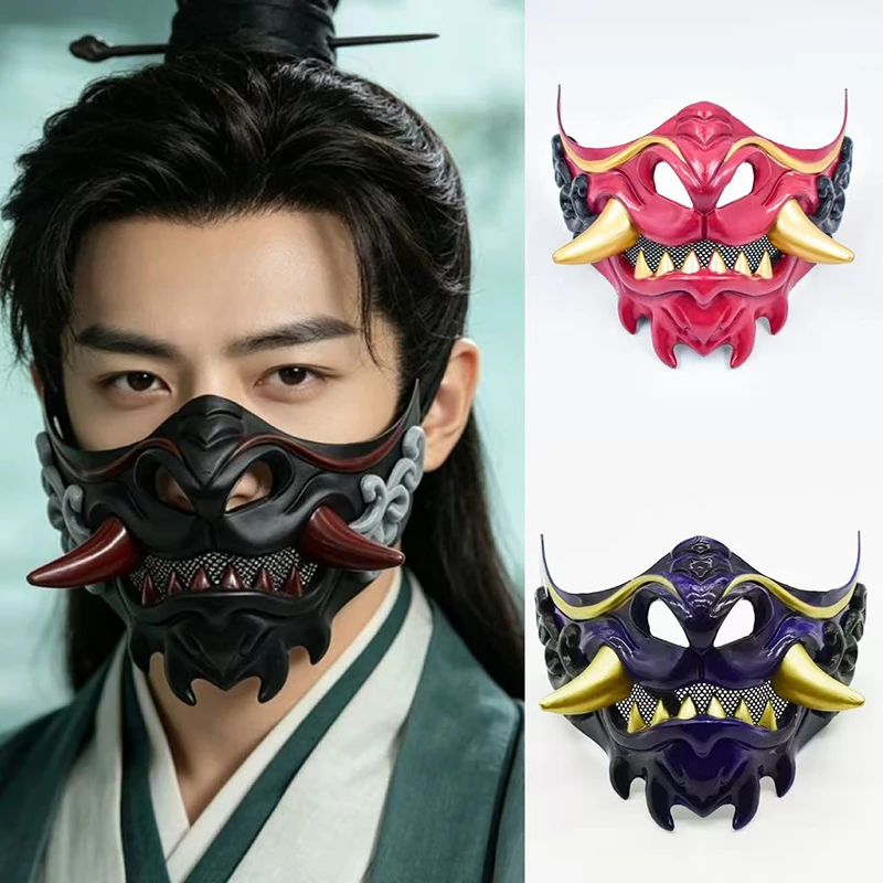 Half Face Devil Samurais Mask For Carnivals Halloween Cosplay Horror Killer Mask Masquerade Mask Party Plastic Mask Accessories