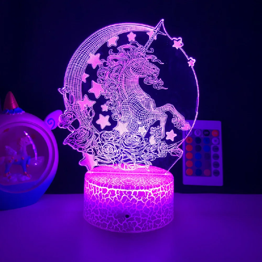 3D Unicorn Night Light Acrylic Night Light, 16 Colors Variable LED Bedside Night Light Bedroom Christmas Gift for Boys and Girls