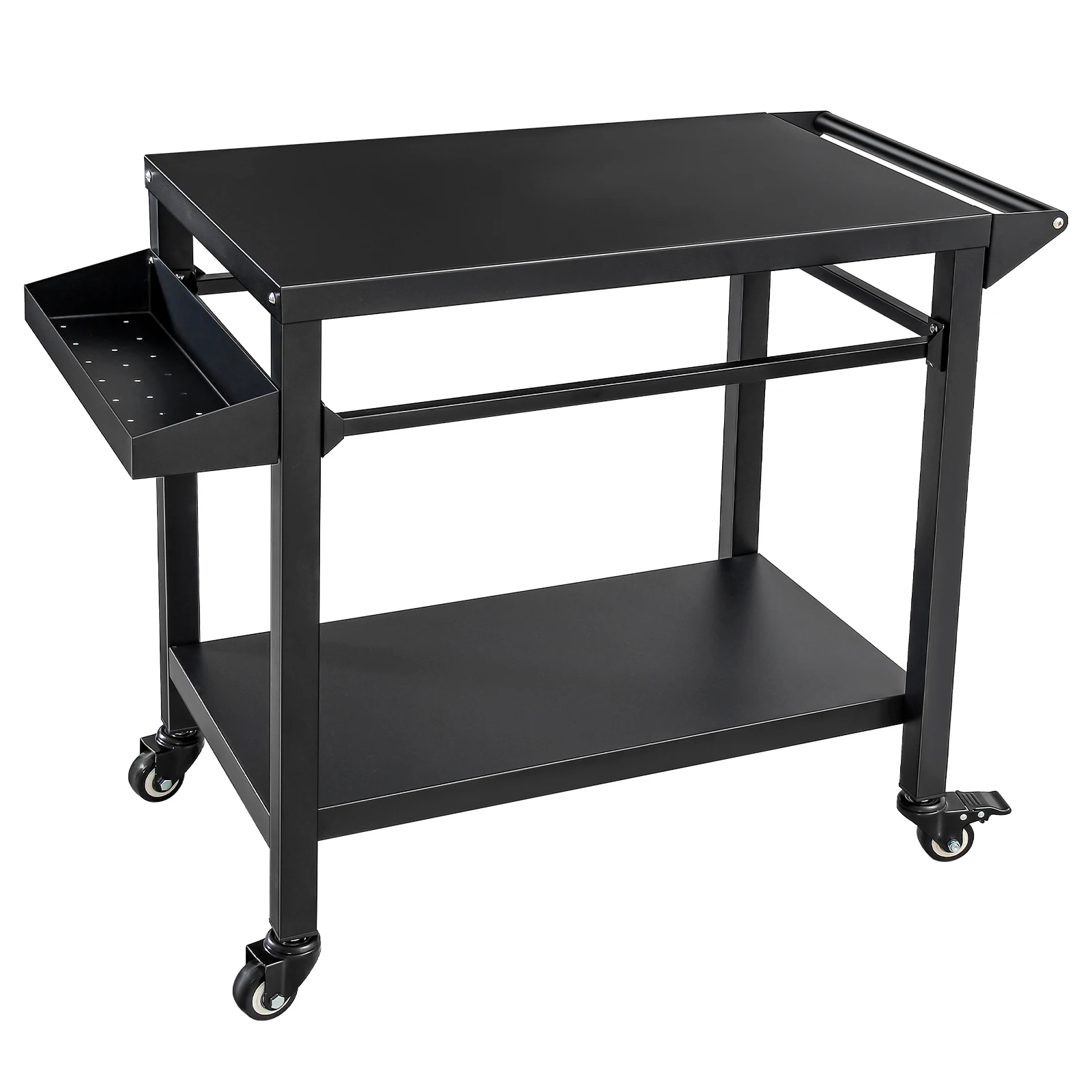 Outdoor Grill Cart Stand Table Pizza Oven with Lockable Wheels, Heavy Duty Movable Kitchen Cooking Prep Station BBQ Cart Patio