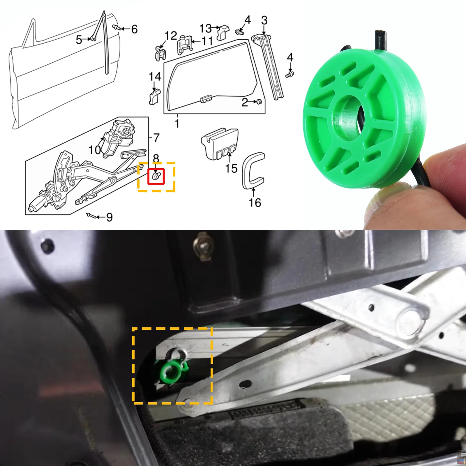 4X For Volvo 850 1993 - 1997 S70 V70 1998 - 2000 Front Green Power Window Regulator Guide Rollers Clips Automotive Goods 4493433