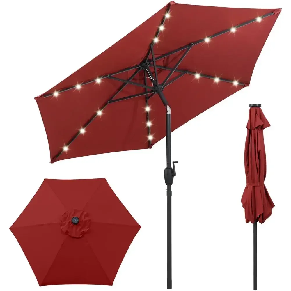 7.5ft LED Patio Umbrella with 18 Lights, Crank Open, Push Button Tilt, Vented for Outdoor Use