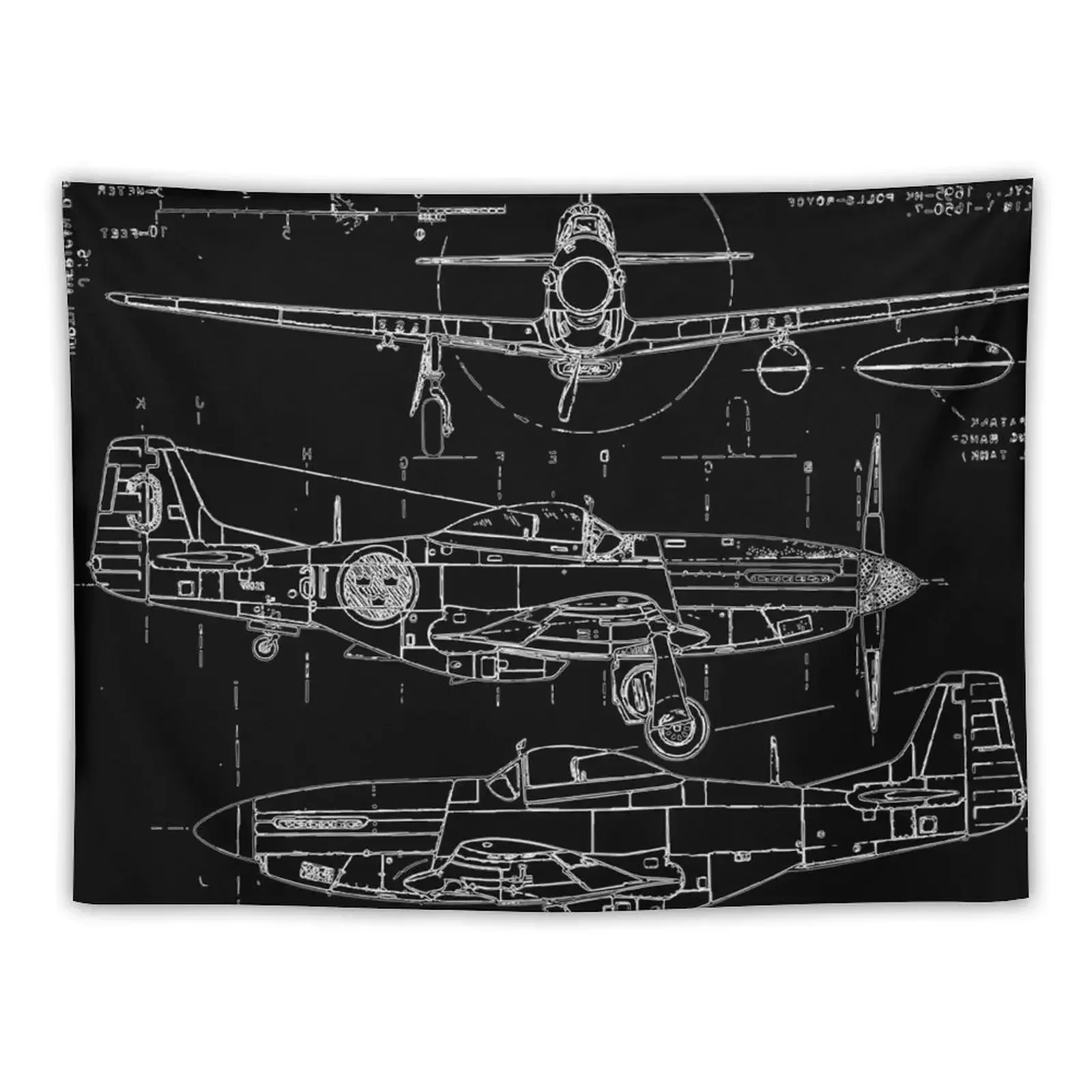 P-51 Concept Blueprints Tapestry Bedrooms Decorations Japanese Room Decor Wall Hanging Wall Decorative Wall Mural Tapestry