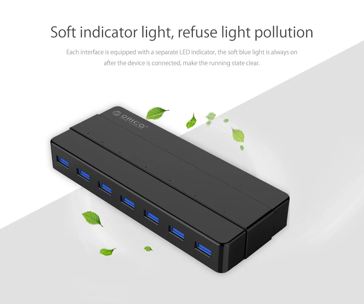 ORICO 7 Port USB 3.0 Hub with 12V Power Adapter USB Splitter OTG Adapter for Desktop Laptop PC Computer