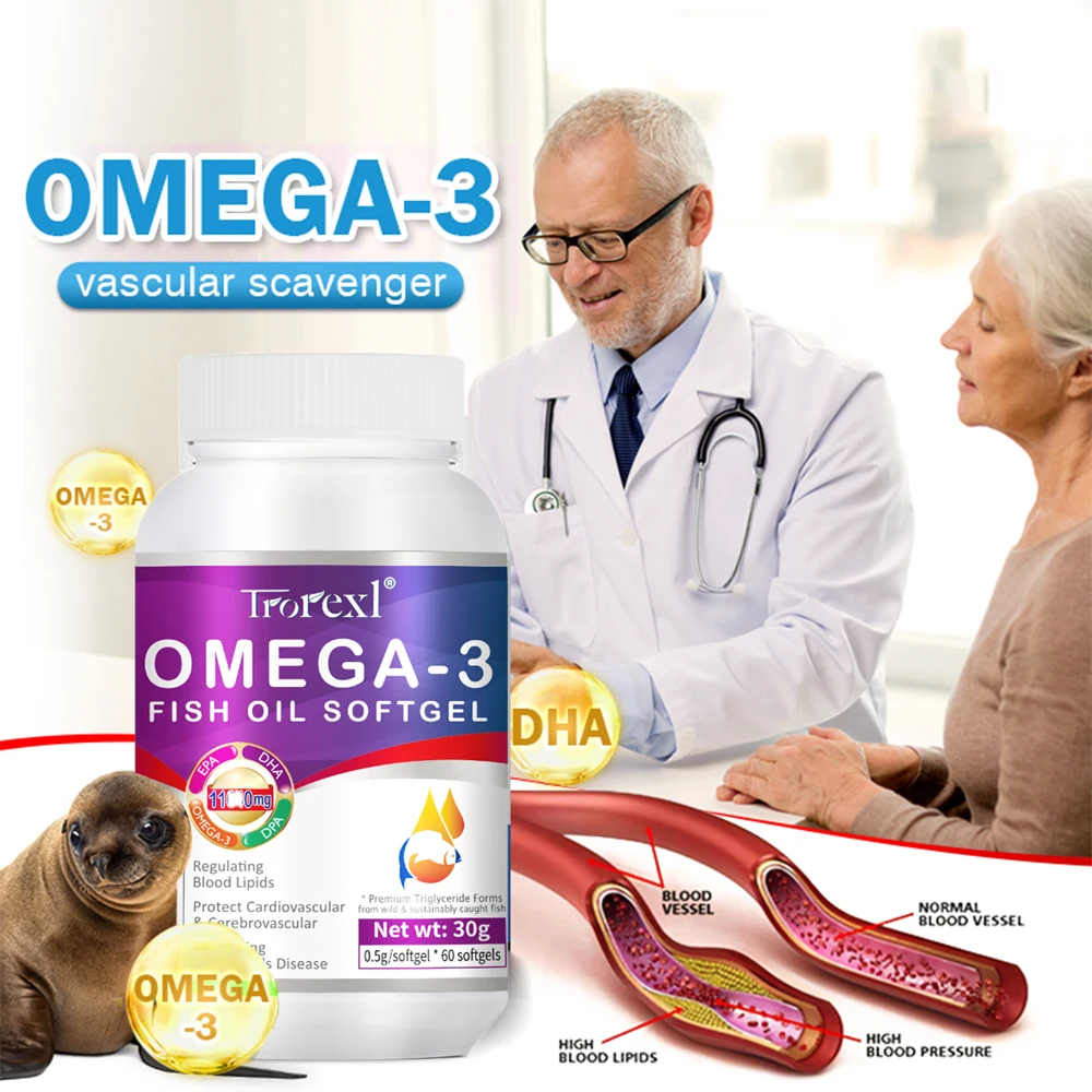 

Omega 3 Fish Oil Capsules Triple Strength Intelligence Development Help Support Brain & Heart Health Includes EPA & DHA Softgel