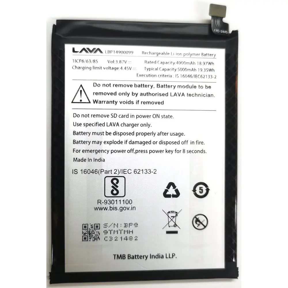 

Новый сменный аккумулятор для мобильного телефона LAVA LBP14900099 1ICP6/63/85 3,87 В