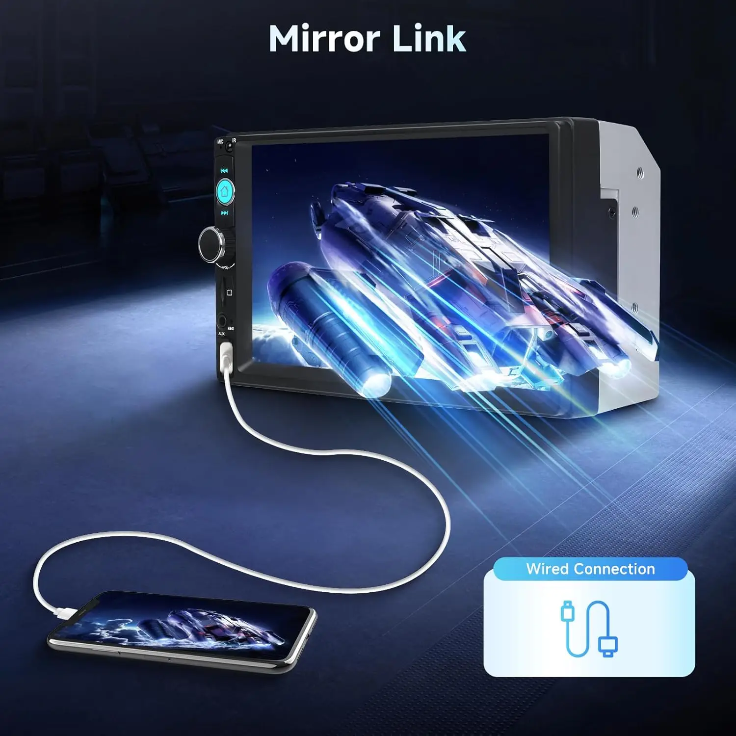 Estéreo para carro duplo Din de 7 polegadas com Bluetooth, tela sensível ao toque, MirrorLink, FM, USB/TF/AUX, câmera reversa e microfone