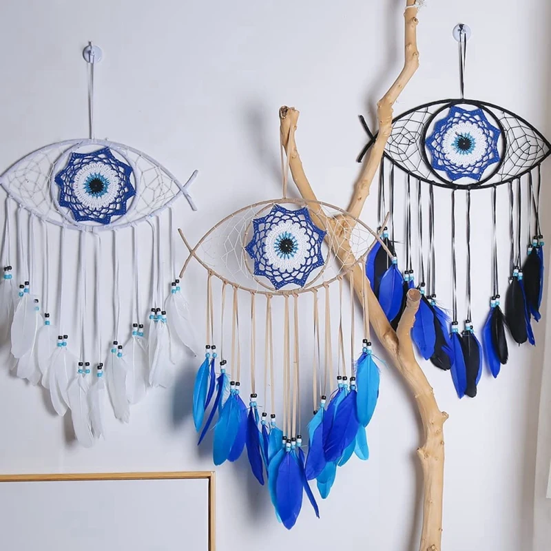 Evil Eye Dream Catchers for Bedroom Hand-Woven Macrame Dreamcatcher Wall Hanging Home Decor Good Luck Blessing Gift,1