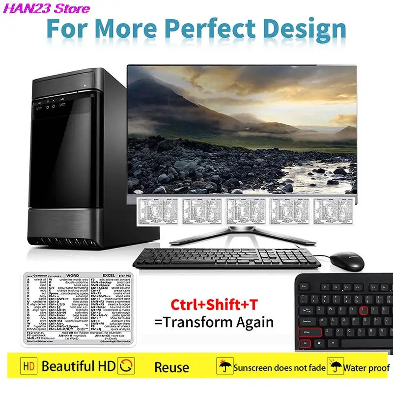Autocollant de raccourci de Guide de clavier de référence rapide de Windows + Word/Excel (pour Windows)/Adobe Photoshop adapté pour ordinateur portable ou PC 30 pièces/ensemble