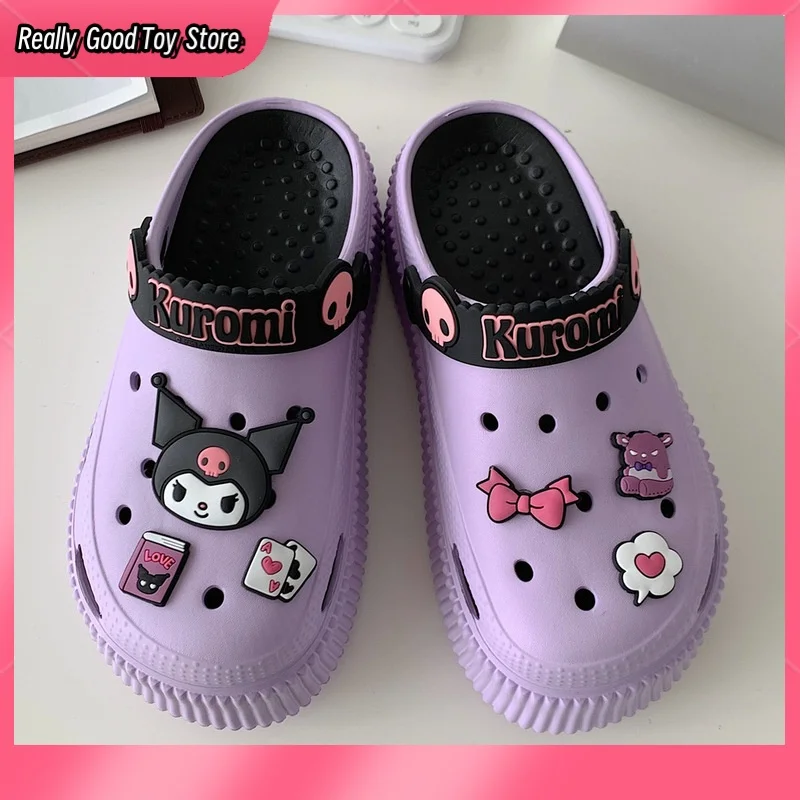 Miniso Kuromi-Zapatos con agujeros My Melody para mujer, sandalias de suela gruesa Ins, tendencia de personalidad, zapatillas de celebridades, regalo de verano para niña