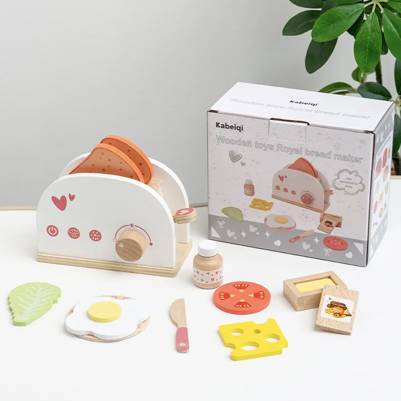 LazyChild Wooden Kitchen Play Set Kids Pretend Play Toaster Afternoon Tea Toy Educational For Boys Girls Kindergarten