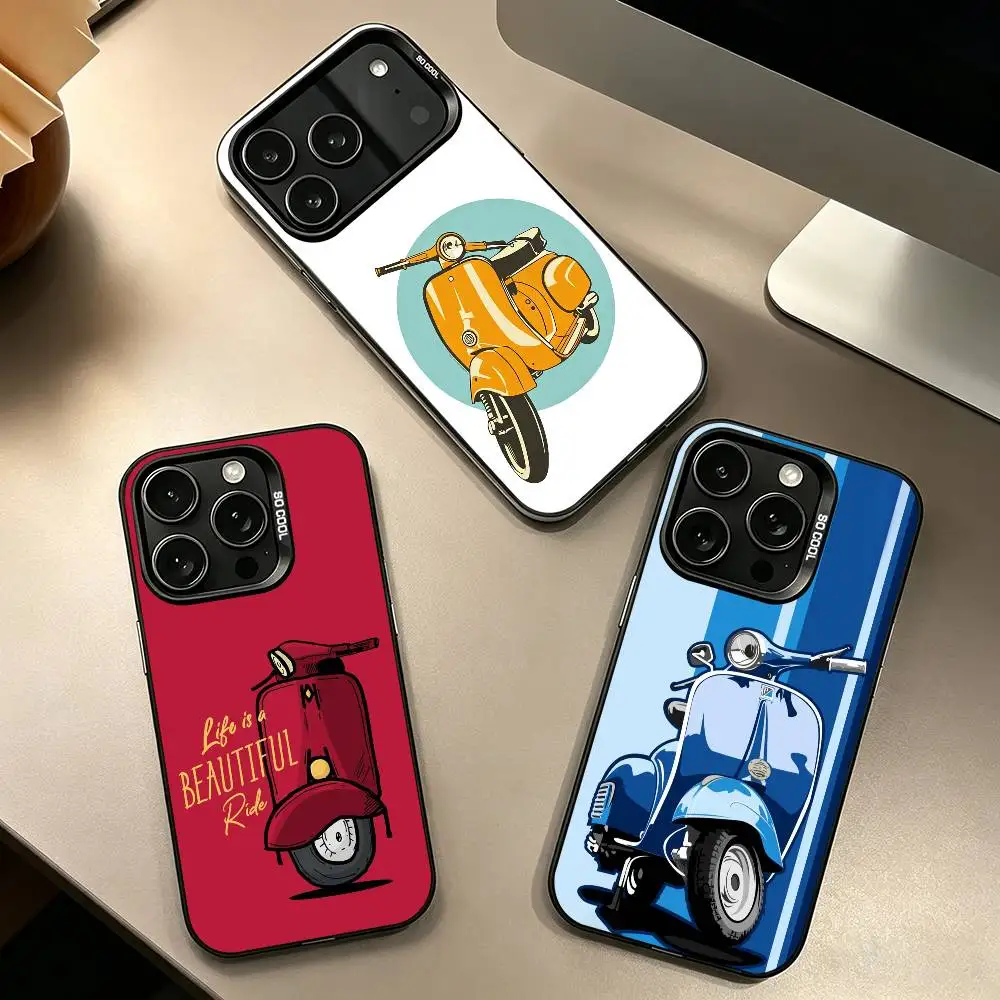 

Moto B-Bike Cool for V-Vespas Scooters Phone Case For iPhone 17,16,15,14,13,12,11 Plus,Pro Max,XS,Colorful Silver Black Cover