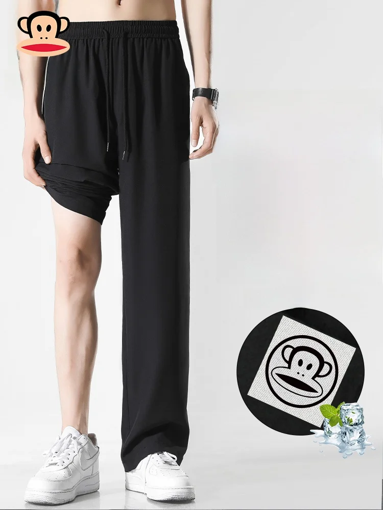 

PaulFrank Ice Silk Cool Feeling Loose Fit Straight Leg Casual Pants for Men Summer Trendy Simple Versatile Breathable Thin