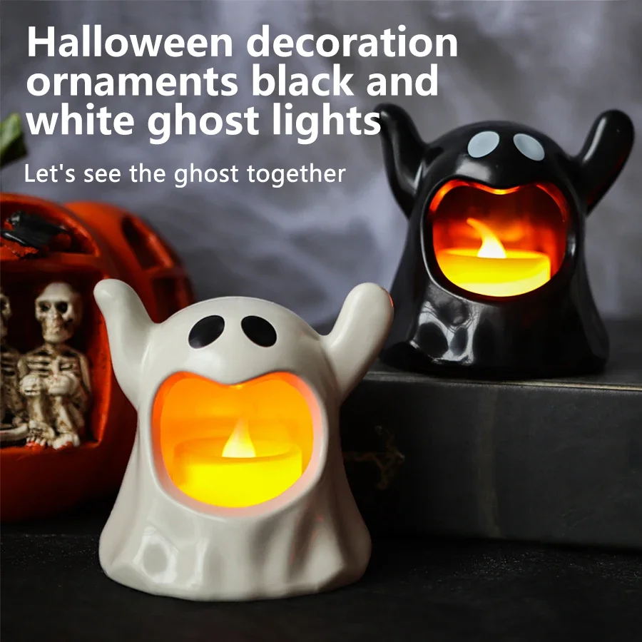 Halloween Decoration Ghosts LED Candle Light Battery Powered Flameless Candles Lamp Horror Atmosphere Prop Halloween Decor Lamp