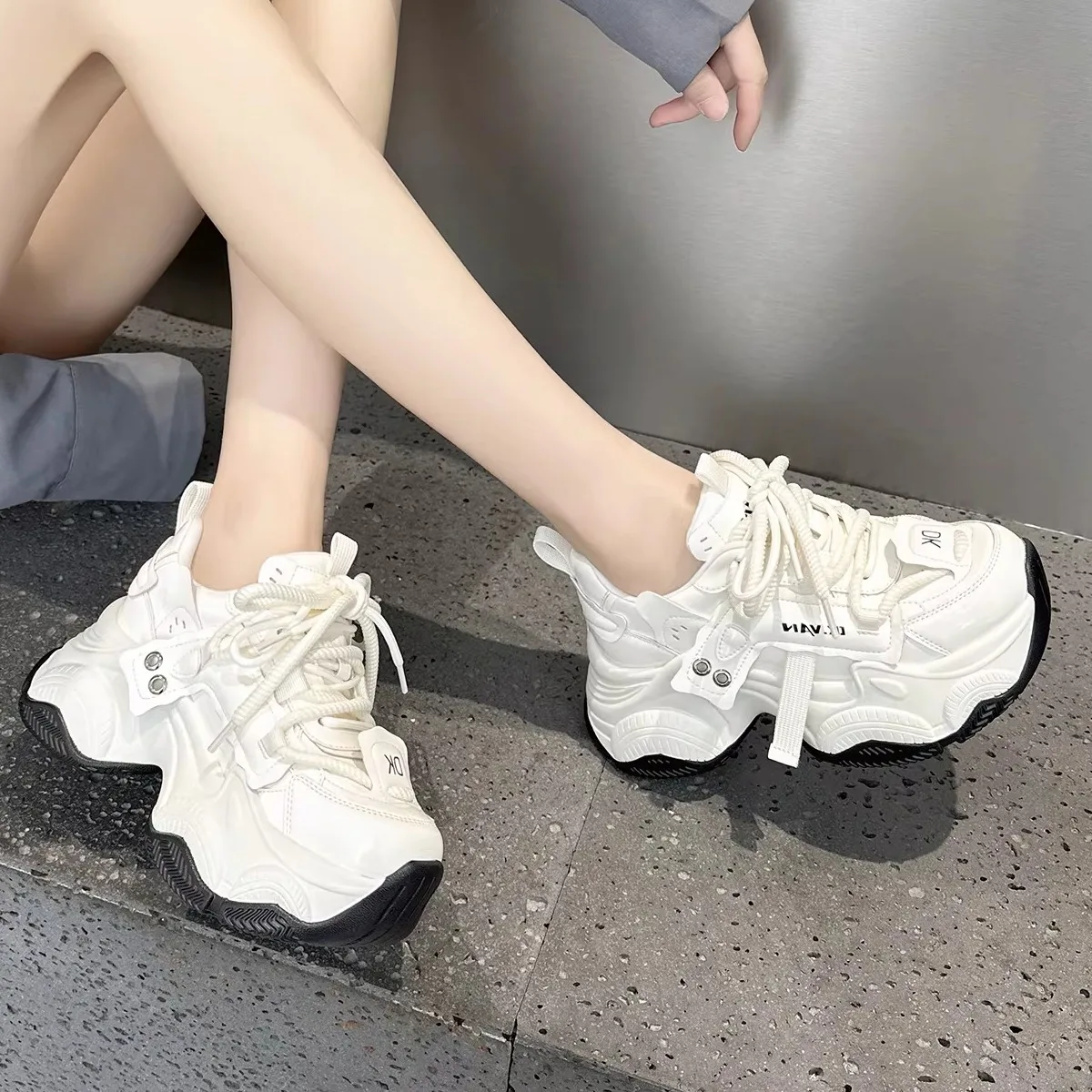 

Women's Dad Shoes Thick Bottom Real Leather Spring New Style Versatile Super Popular INS Casual Low Cut Fashionable Shoes