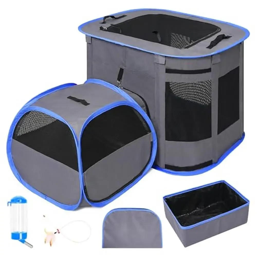 

Foldable Double-Room Cat Playpen with Waterproof Bottom Mat
