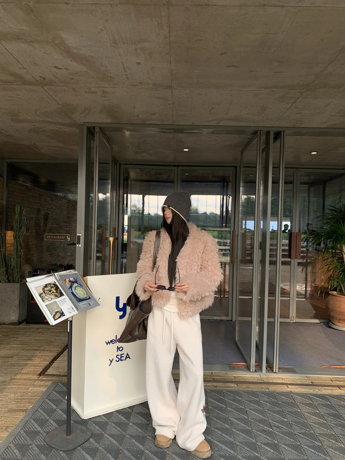 Manteau de fourrure rose femme automne hiver nouveau Sle beau système coréen coton Jaet Tube droit pe Long Sve chaleur