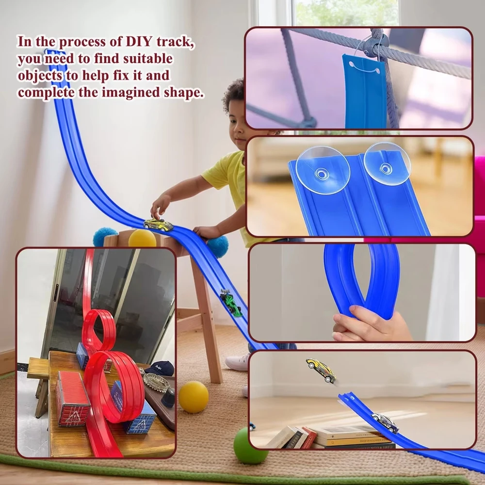 

Portable Flexible Racing Track Children's Toy Diy Double-track Racing Car Ramp Compatible 1/64th Cars Roll-up Boy Girls Gift