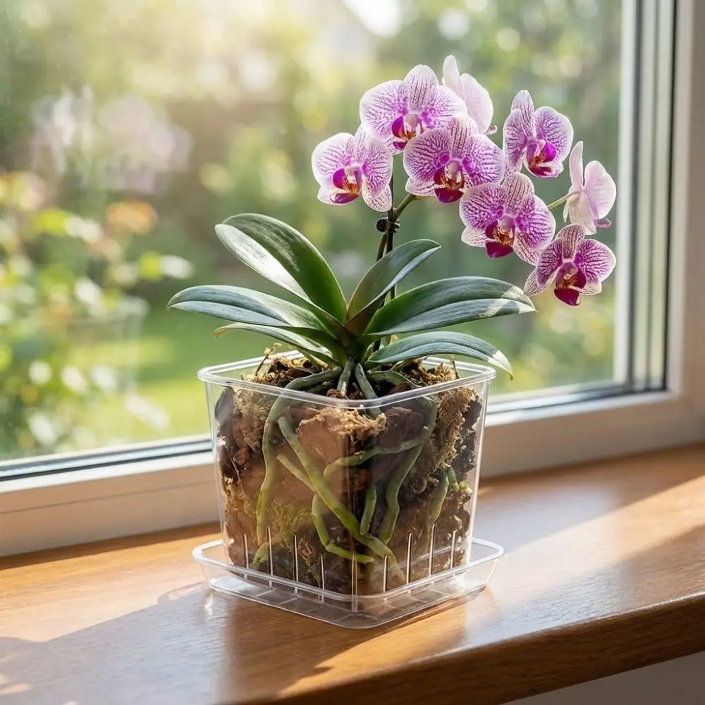 Square Clear Flower Pots with Trays Root Control Pot Breathable Seedling Cups Thickened Plastic Ventilated Drainage Holes