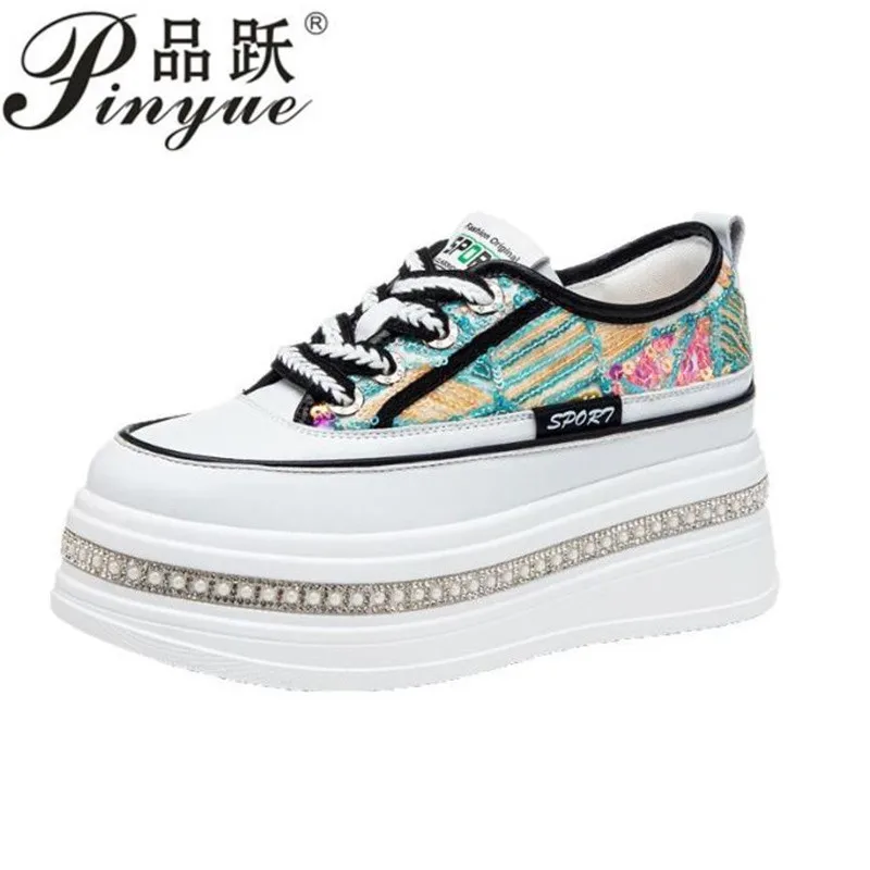 

Женская повседневная блестящая обувь, сетчатая обувь на плоской подошве, женская вулканизированная обувь с блестками, кроссовки на шнуровке, уличные спортивные кроссовки 33-40