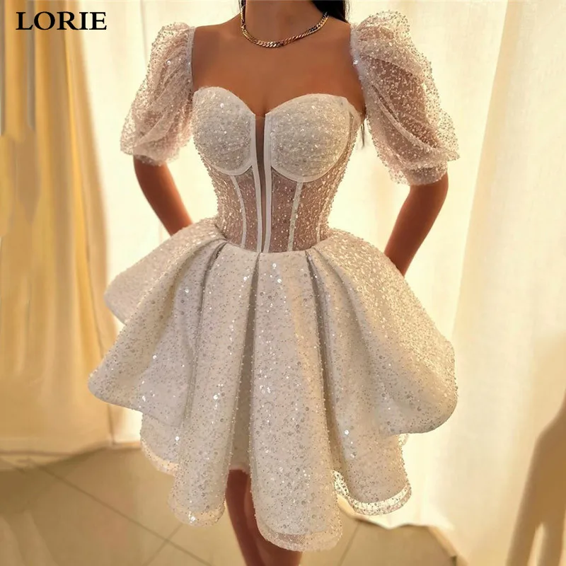 LORIE A-Line Short Evening Dress Sweetheart Mini Wedding Dress 2023 Detachable Sleeves Prom Gowns Bride Formal Party Dress