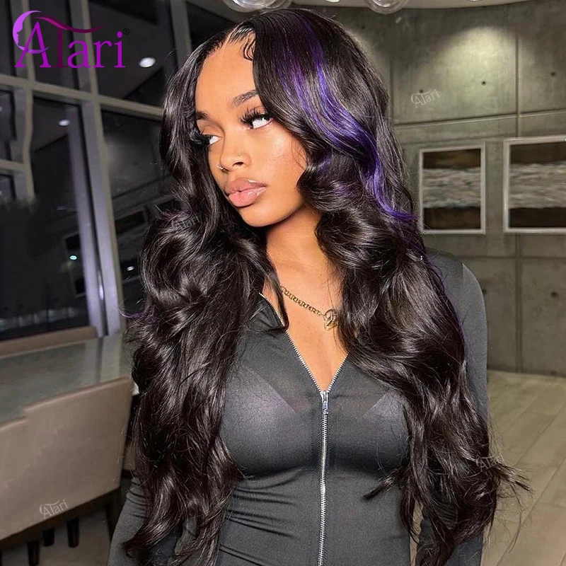 Purple Highlights Body Wave Lace Frontal Wig Transparent 13x6 Lace Front Human Hair Wigs for Black Women 5x5 Lace Closure Wig