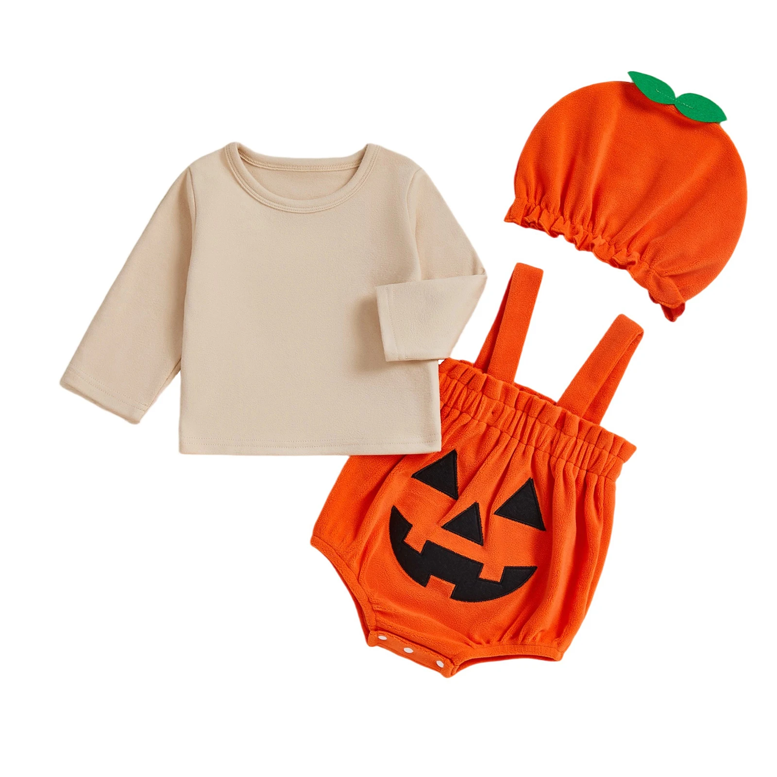

Комплекты детской одежды на Хэллоуин, комбинезон без рукавов с рисунком тыквы и однотонные топы с длинными рукавами и шляпой, наряд из 3 предметов