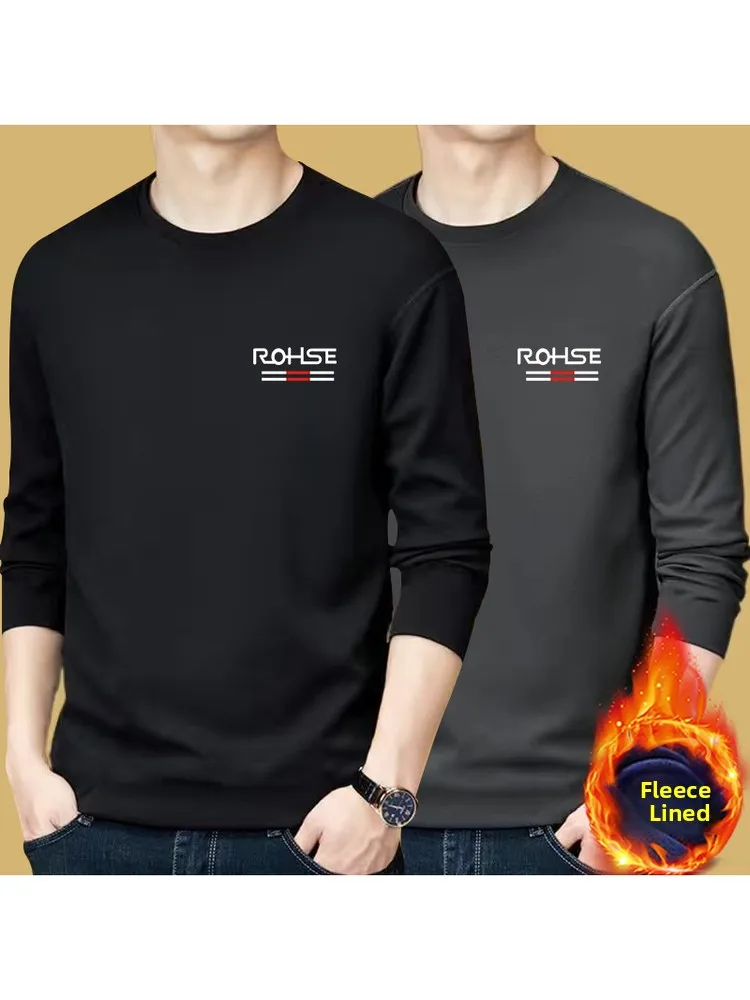 Men's Long Sleeve Fleece Lined Thickened T-shirt Mid-aged Youth Base Layer Shirt Warm Top for Autumn Winter Casual Wear