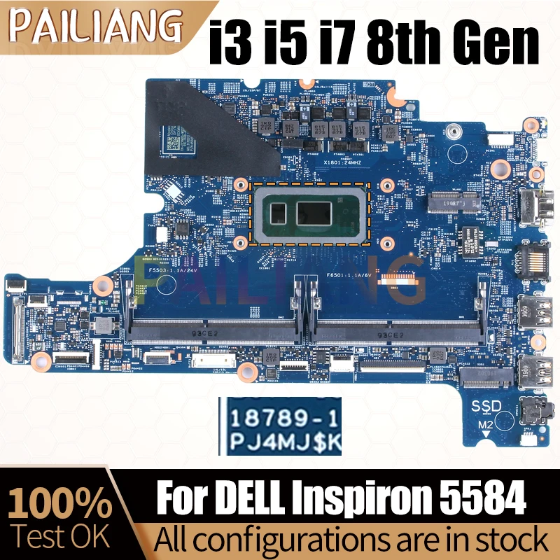 For DELL Inspiron 5584 Notebook Mainboard 18789-1 i3-8145U i5-8265U i7-8565U 0CXMX0 0F62D6 06DHRW Laptop Motherboard Full Tested