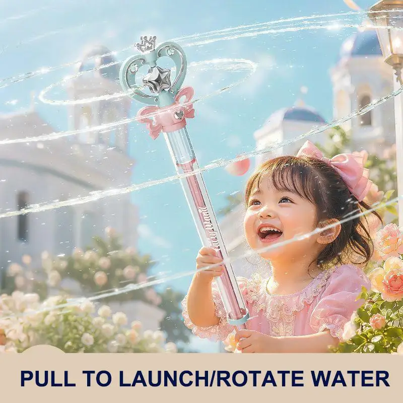 ●Princess Magic Water Wand With Rotating Spray Pull Launch Summer Outdoor Backyard Beach Play Water Battle Cannon For Girls
