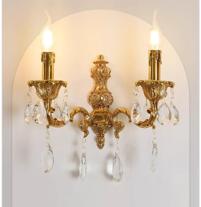French Copper Wall Lamp Living Room Copper Wall Sconces Candle Bedroom Bedside Lighting French Villa Luxury Classic Brass Lights
