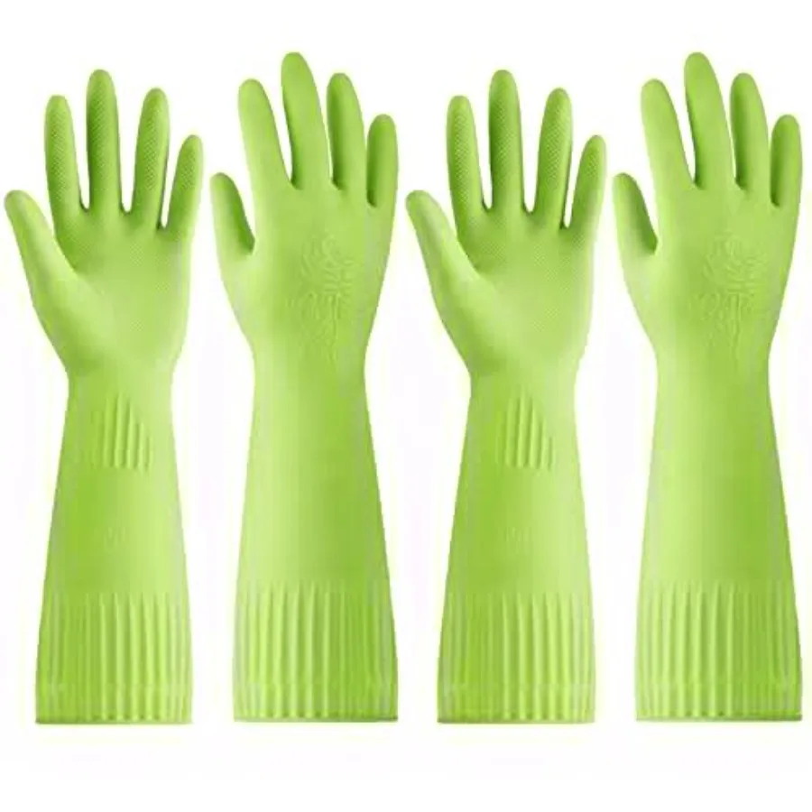 Rubber-Gloves Dishwashing Gloves for Cleaning-Kitchen - 2 Pairs Long Household Cleaning Gloves for Washing Dishes