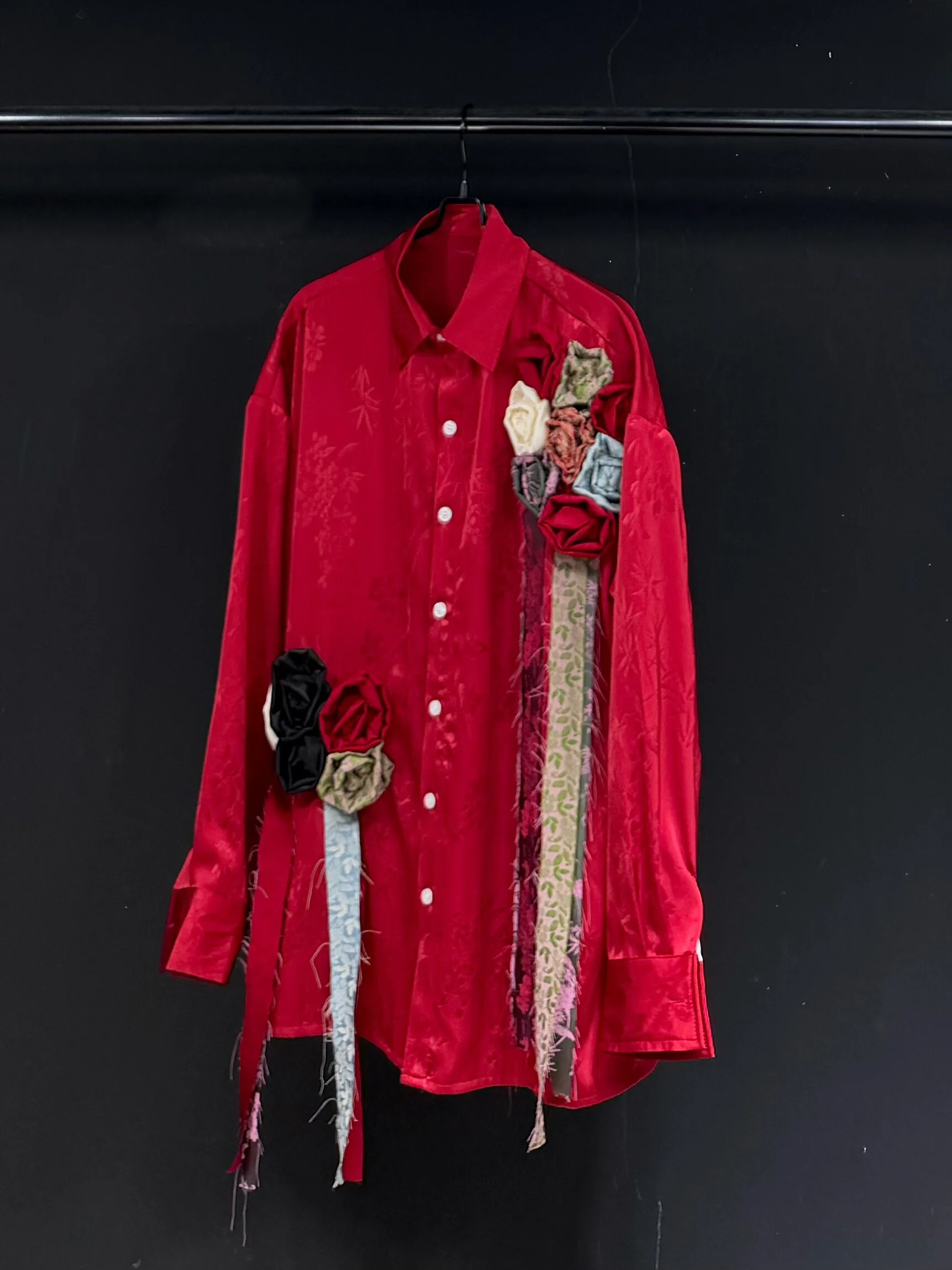 3D Handmade Floral Fringe Shirt Men Long Sleeved Loose Shirts Fashion Women Creative Design Neutral Social Street Wear Clothing