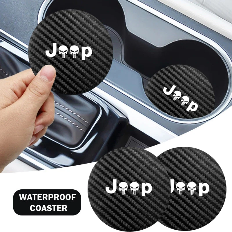 2Pcs Leather Coaster Anti-noise Water Cup Pad Cushion For Jeep Grand Cherokee Wrangler JK Gladiator Compass Renegade Patriot