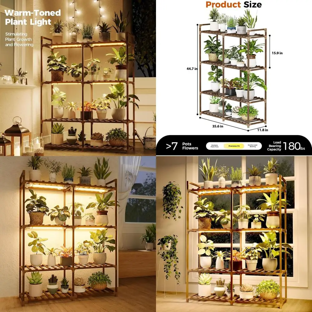 

Подставка для растений с фитолампами или для комнатных растений, деревянная, 4-ярусная, большая, низкая, или многоярусная подставка-держатель для растений, для патио и интерьера