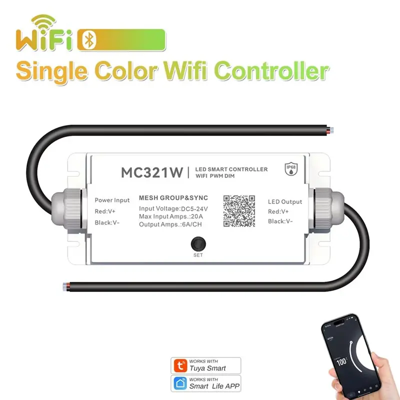 A02F-LED Controller Dimmer IP65 LED Strip DC5-24V Single Color Tuya Wifi Zone Sync Music Dimmer