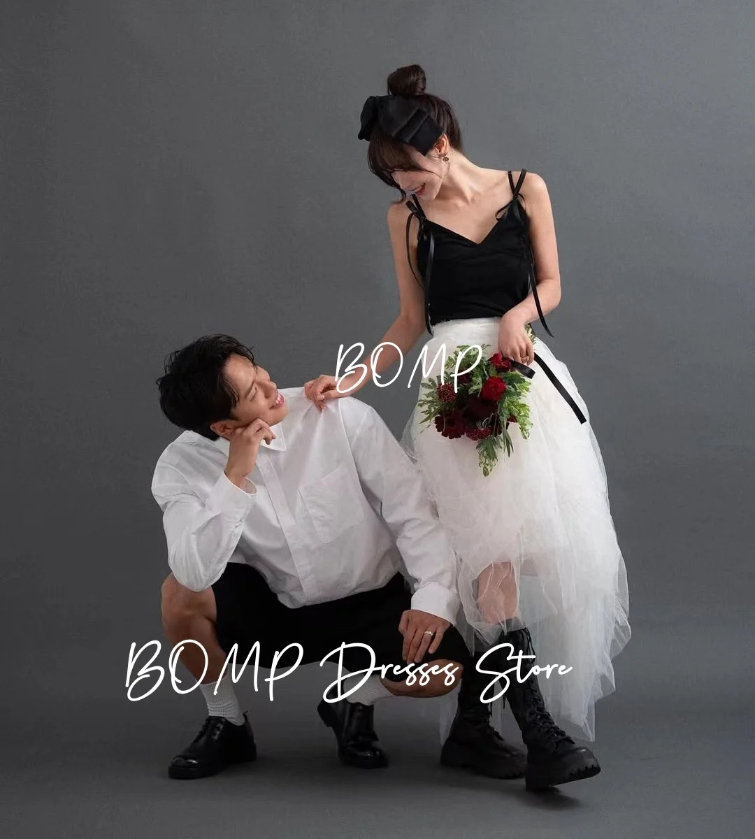 ZHIO – robe de soirée de mariage coréenne, couleur contrastée, bretelles Spaghetti, en Tulle, ligne a, pour séance Photo, robe de réception de mariée personnalisée