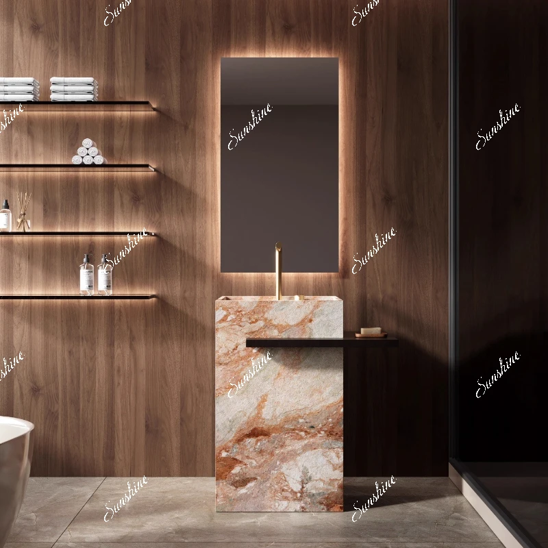 Villa wabi sandy wind rock slab column outdoor courtyard integrated floor-to-ceiling wash basin balcony
