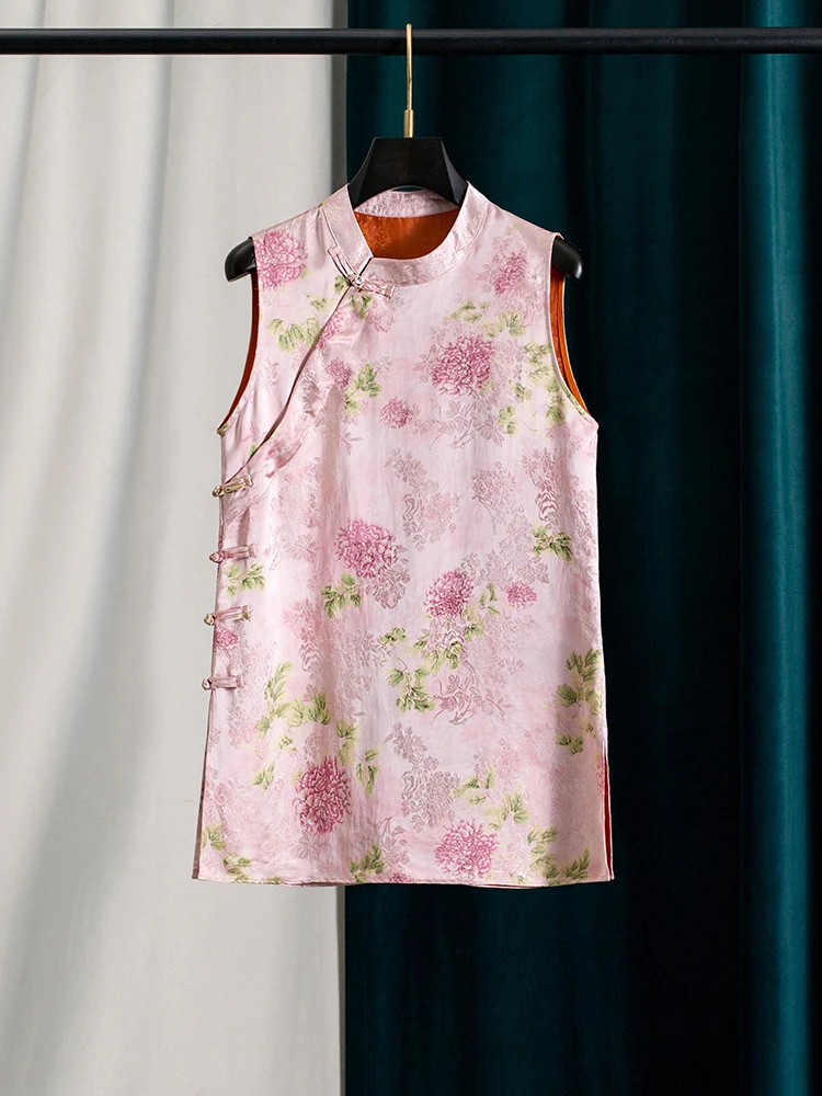 

Новый китайский национальный женский топ Young Sle Silk Xiangyun средней длины, летний, прикрывающий бедра, модный розовый жилет