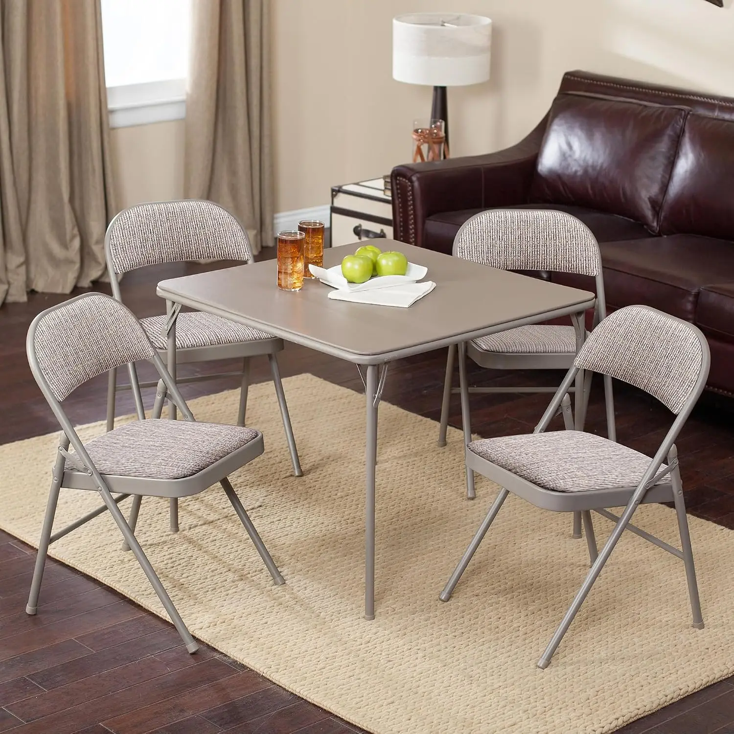 Sudden Comfort Steel Frame Folding Dining & Event Chairs, Beige, 4 Pack | Folding Chair Set with Chicory Lace Motif Upholstery, Cushioned Seat & Padded Back for Kitchen or Parties
