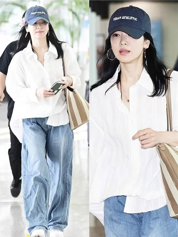 Losse dames witte getextureerde irt zomer casual zonbescherming katoen button-up lange Sve halflange kraag pure kleur