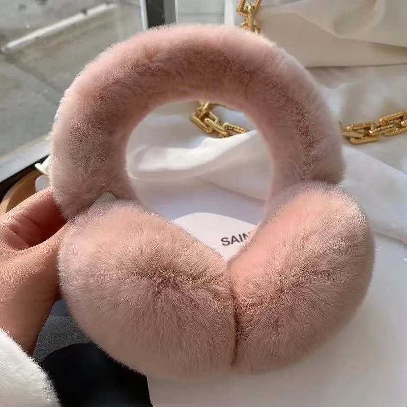 Muffs peludos macios para mulheres, capas de orelha de coelho real Rex, aquecedores de orelha do cabo, quente para o frio, inverno