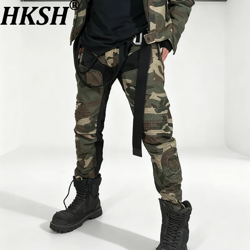 HKSH Spring Autumn Men's Waste Land Slim Three-Dimensional Cut Color Block Slit Cotton Vintage Casual Pants Tactical Ins HK14776