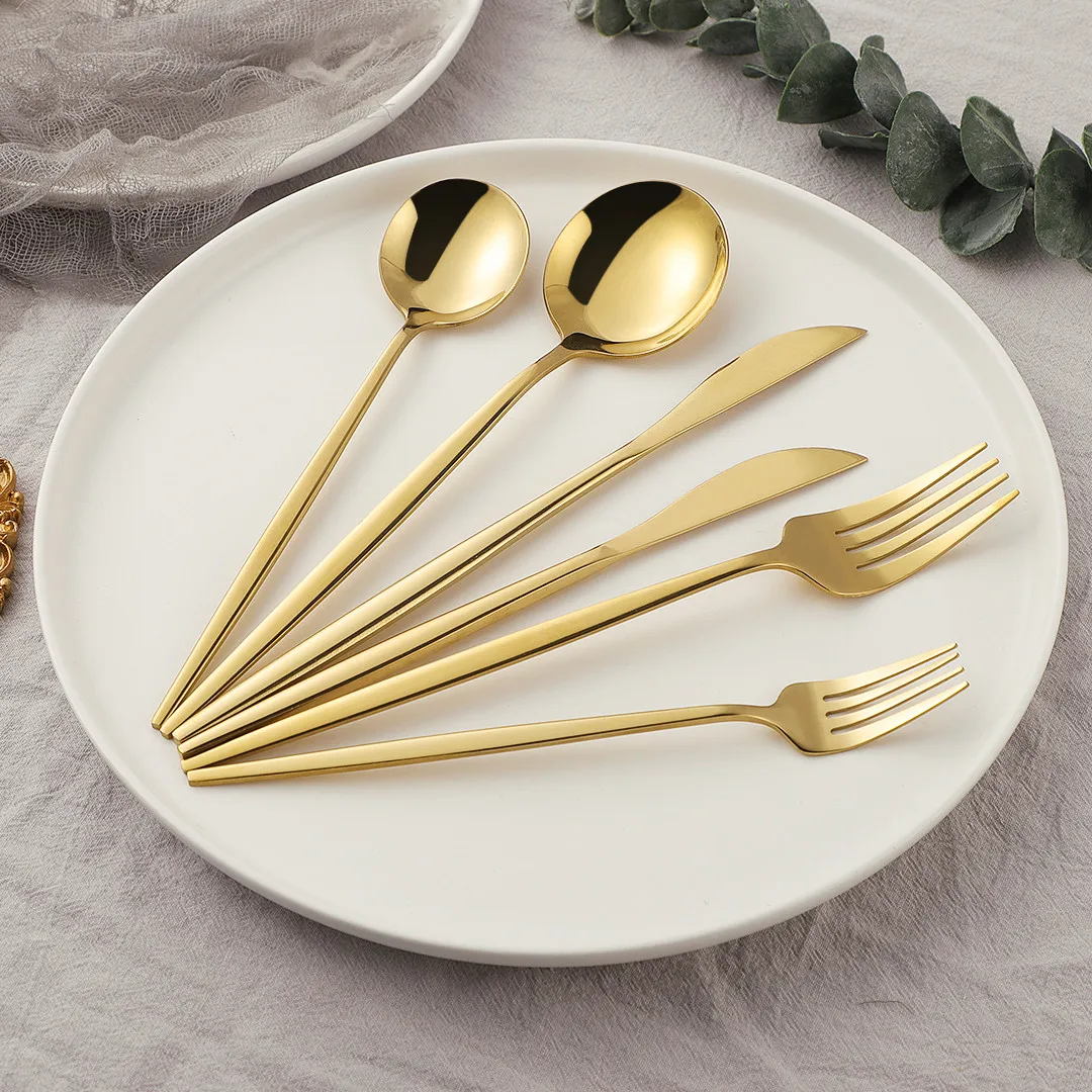 

Home Gold Cutlery Set 6pcs Stainless Steel Dinnerware Set Golden Knives Forks Spoons Set Kitchen Tableware Gold Dropshipping