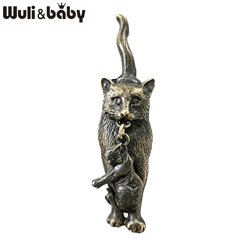 Wuli&baby Lovely Mother Cat Carrying Kitten Brooches For Women Unisex 2-color Alloy Animal Party Casual Brooch Pin Gifts