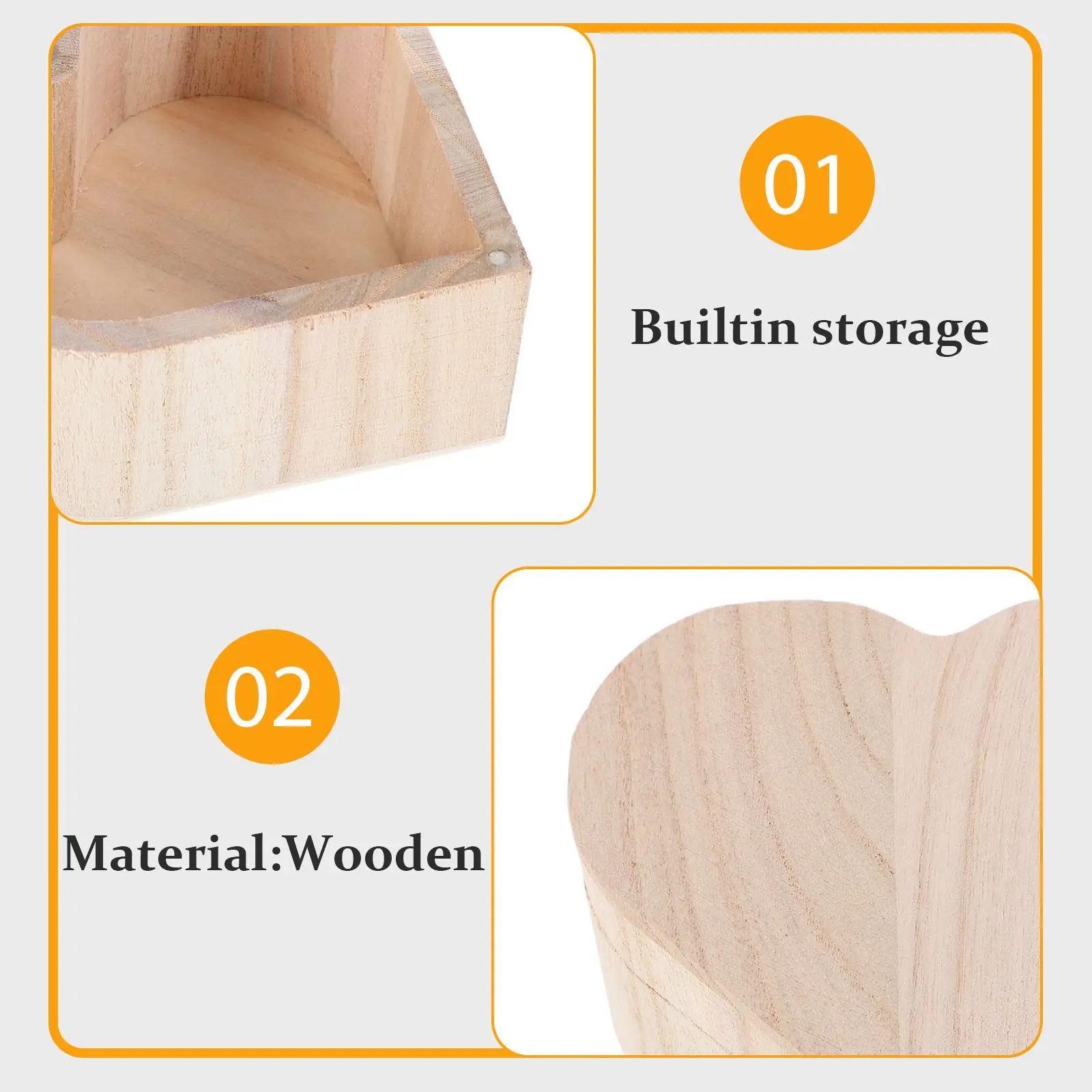 Wooden Storage Box Heart Case Container Shaped Unfinished Boxes with Cover Base